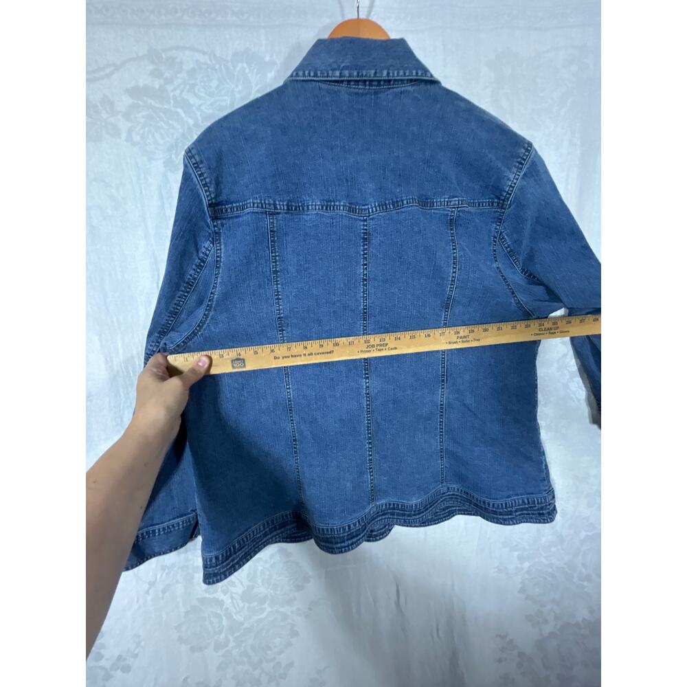 Vintage Jean Jacket 24W Embroidered Beaded Floral Blue Denim - Picture 8 of 9